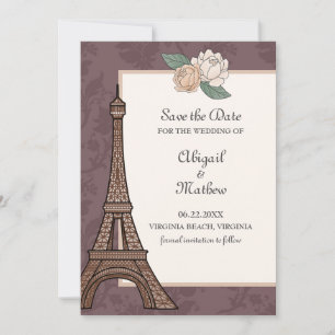 Save The Date Tour Eiffel Paris Floral Damask Muet violet