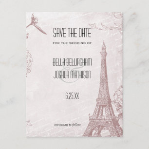 Save The Date Tour Eiffel Rose vintage Enregistrer la date