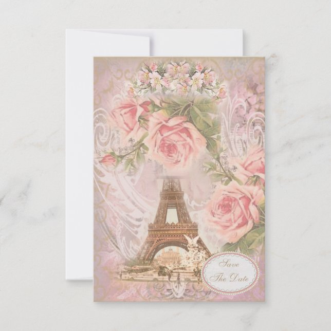 Save The Date Tour Eiffel Shabby Chic Enregistrez la Date Mariag (Devant)