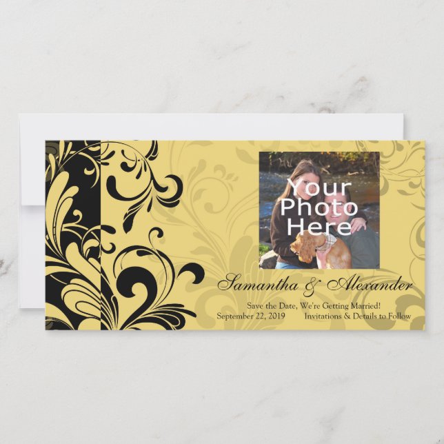 Save The Date Tourbillon contemporain jaune et noir (Devant)