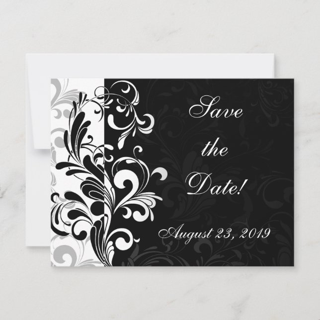 Save The Date Tourbillon contemporain noir et blanc (Devant)