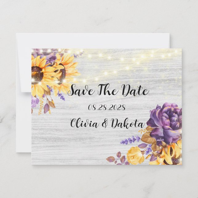 Save The Date Tournesol de printemps et pivoine violette Enregis (Devant)