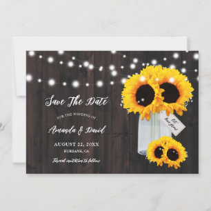 Save The Date Tournesol En Bois Rustique Mason Jar Enregistrer L