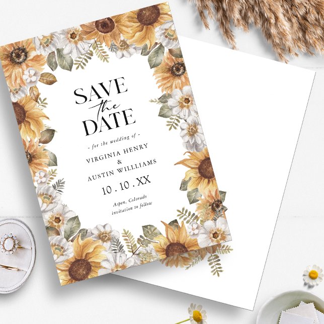 Save The Date Tournesol Enregistrer La Date (Boho Watercolor Sunflower Floral Save The Date Announcement by Painted Paperie
)