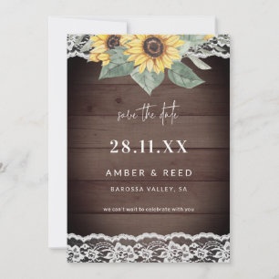 Save The Date Tournesol et dentelle en bois rustique