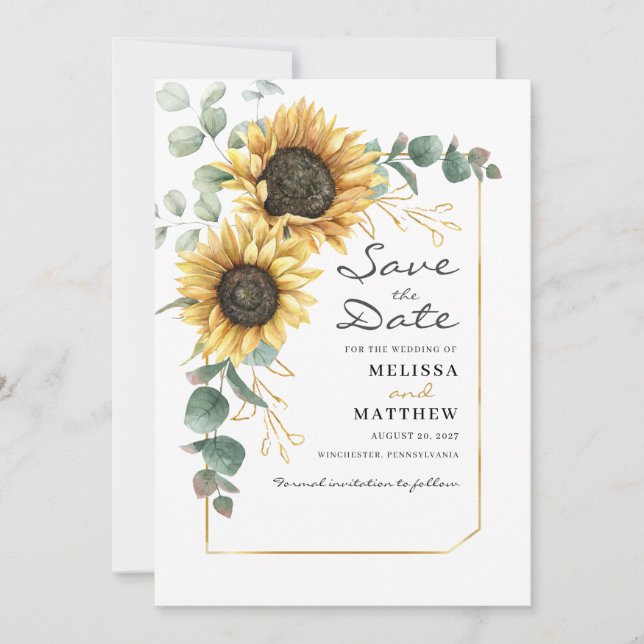 Save The Date Tournesol Eucalyptus Botanique Moderne Floral (Devant)