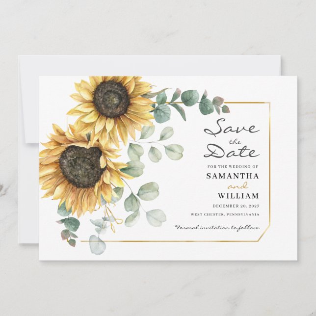 Save The Date Tournesol Eucalyptus Floral Botanique (Devant)