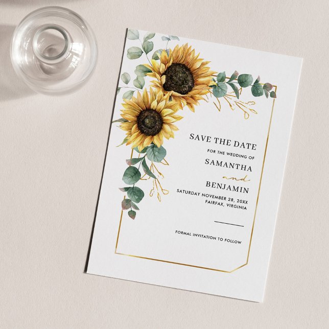 Save The Date Tournesol floral Eucalyptus géométrique (Créateur téléchargé)