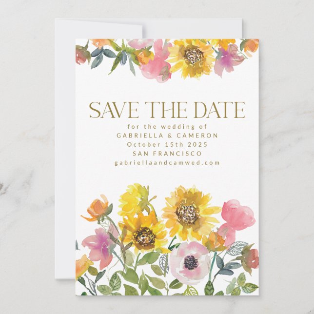 Save The Date Tournesol Jaune Aquarelle Mariage Floral (Devant)