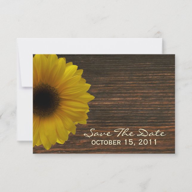 Save The Date Tournesol Jaune & Bois D'Écorce Automne Enregistre (Devant)