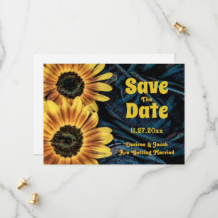 Save The Date Tournesol Jaune Rustique Bleu Denim Enregistrer La