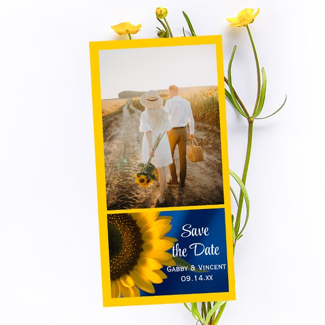 Save The Date Tournesol jaune sur mariage bleu Enregistrer la da (Créateur téléchargé)