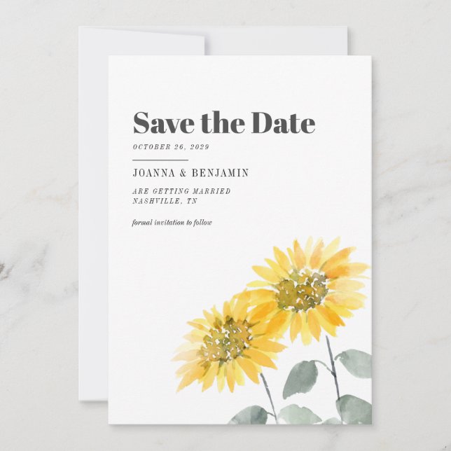 Save The Date Tournesol Mariage floral (Devant)