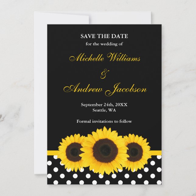 Save The Date Tournesol noir et blanc Polka point Enregistrer la (Devant)