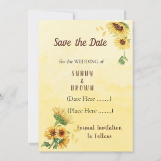 Save The Date Tournesol Romantique Rustique Jaune
