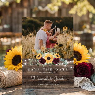 Save The Date Tournesol Roses Photo Bois de grange Mariage rusti