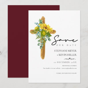 Save The Date Tournesol rustique Croix chrétienne Bourgogne Mari