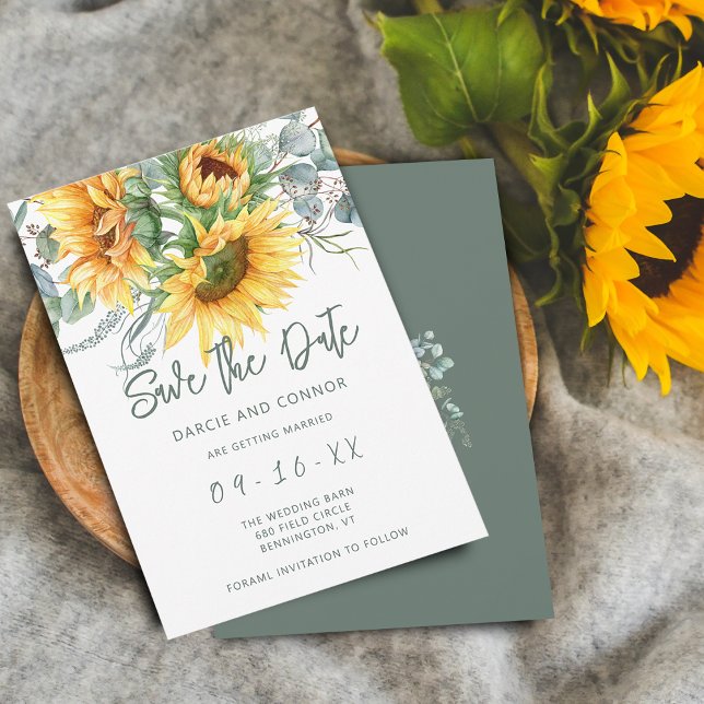 Save The Date Tournesol rustique Eucalyptus Aquarelle (Rustic Sunflower Eucalyptus Watercolor Save The Date)
