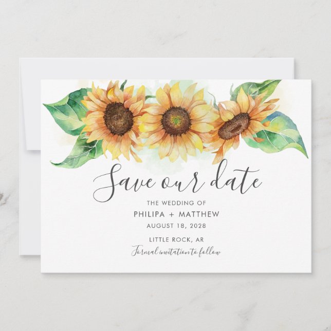Save The Date Tournesol Rustique Mariage d'aquarelle botanique (Devant)