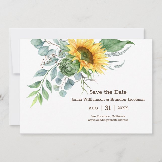 Save The Date Tournesol rustique mariage Enregistrer la date Ver (Devant)
