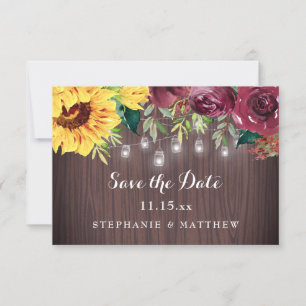 Save The Date Tournesol rustique Mason Jar Lumières Mariage en b