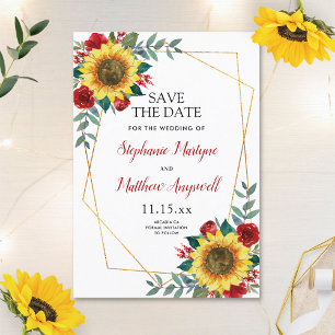 Save The Date Tournesol Rustique moderne Mariage de fleurs rouge
