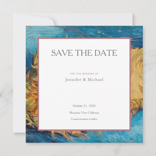 Save The Date Tournesols de Van Gogh Minimaliste Professionnel (Devant)