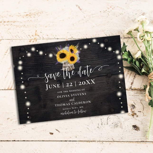 Save The Date Tournesols rustiques Lavender Barne Mariage en boi (Créateur téléchargé)