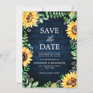 Save The Date Tournesols rustiques Mariage bleu marine