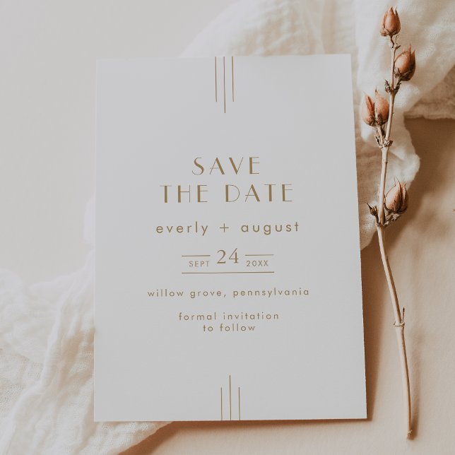 Save The Date TOUS Gold Art Déco Simple Mariage géométrique  (EVERLY Gold Art Deco Simple Geometric Wedding Save The Date)