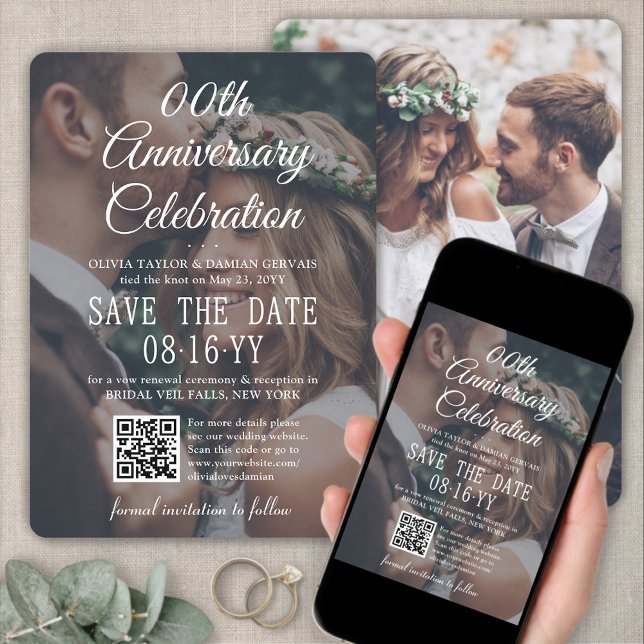 Save The Date TOUTE Fête d'anniversaire Élégant 2 Photo & Code Q (Créateur téléchargé)