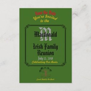 Save The Date Toute Réunion de famille irlandaise verte de nom