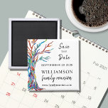 Save The Date Tree Family Reunion Magnet<br><div class="desc">Ask your family to Save the Date for their Family Reunion with this stylish magnet. It features a colourful family tree which was originally made in glass mosaic. Easily customizable with your details. Use the Customize Further option to change the text size, style or colour if you wish. Because we...</div>