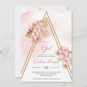 Save The Date Trendy Blush Pink Orchid séché Palm Baby Invitatio