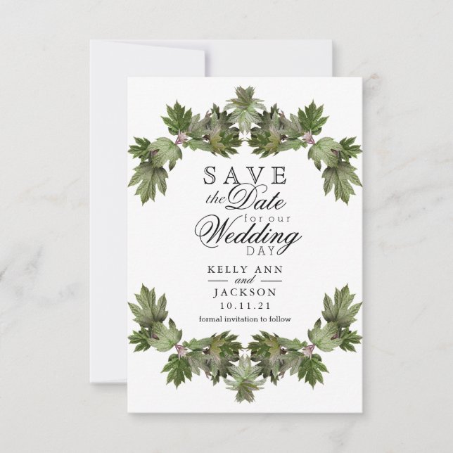 Save the Date - Trendy Green Leaf Swags (Front)
