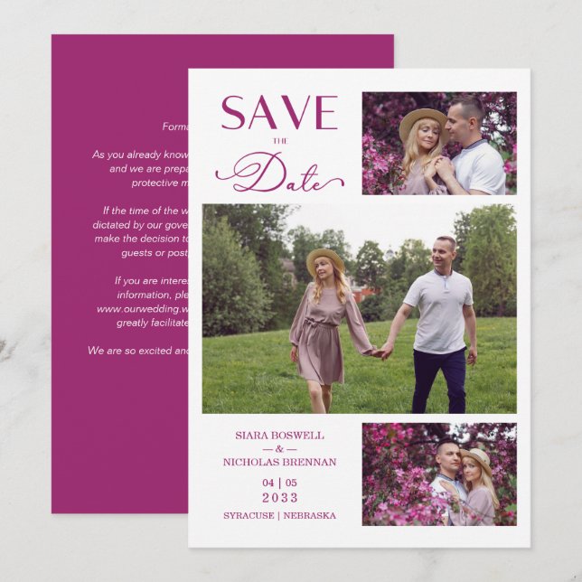 Save The Date Trendy Modern Collage 3 Photos Wedding  (Devant / Derrière)