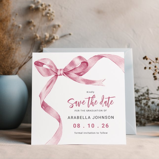 Save The Date Trendy Pink Bow Graduation (Créateur téléchargé)