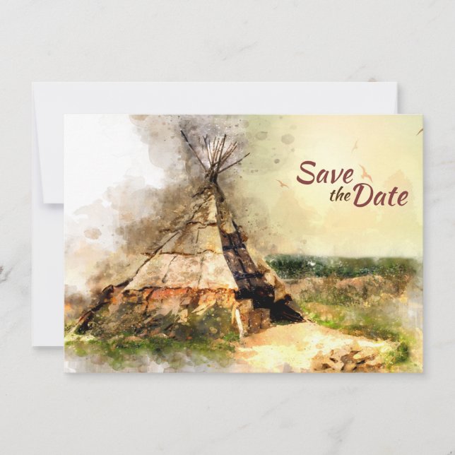 Save The Date Tribal Tipi et Heart Arrow Boho Teepee Mariage (Devant)