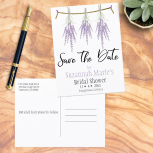 Save The Date Triple Lavender Flower Bundle Announcement Postcard