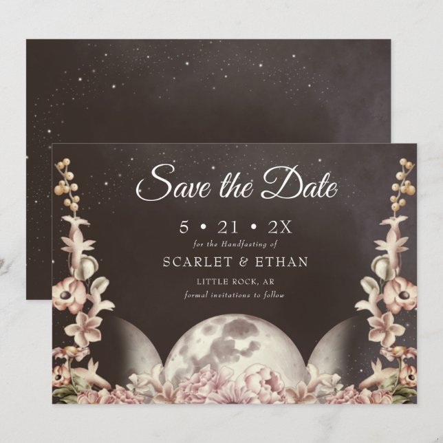 Save The Date Triple Lune Phase Boho Floral Handfasting (Devant / Derrière)