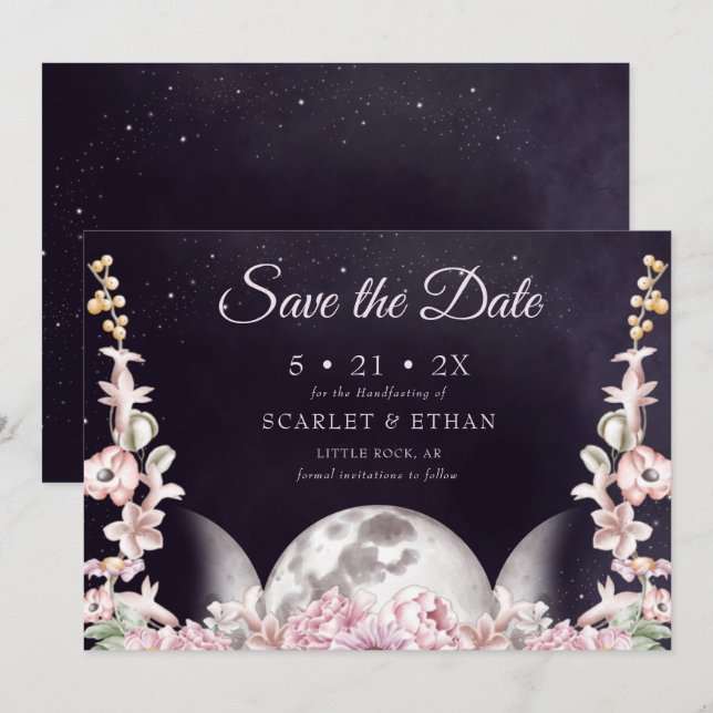 Save The Date Triple Lune rose & violet Floral Handfasting (Devant / Derrière)