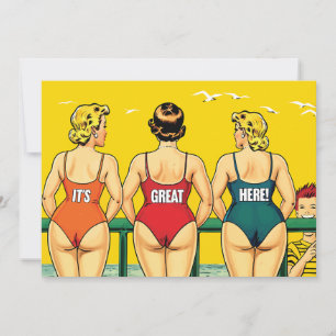 Save The Date Trois belles femmes en bikini sur une plage, drôle