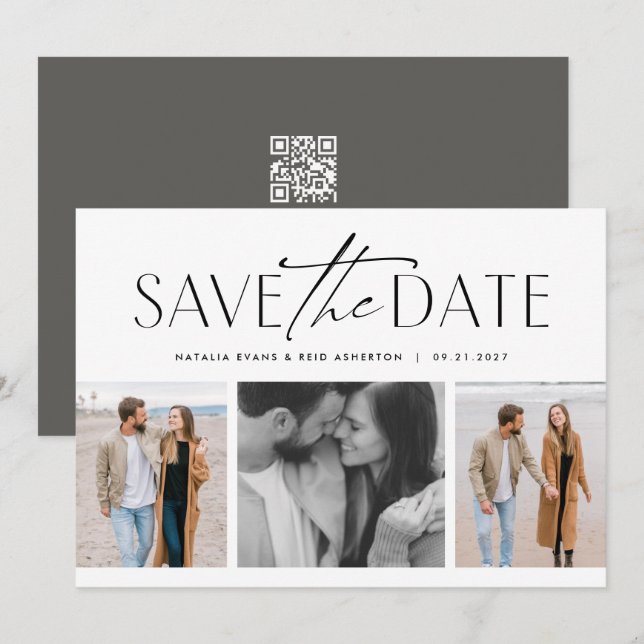 Save The Date Trois photo simple style noir blanc (Devant / Derrière)