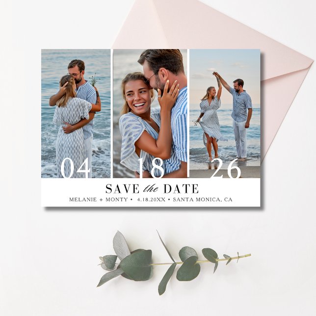 Save The Date Trois photos Collage Mariage Enregistrer la date (Three Photo Collage Wedding Save the Date)