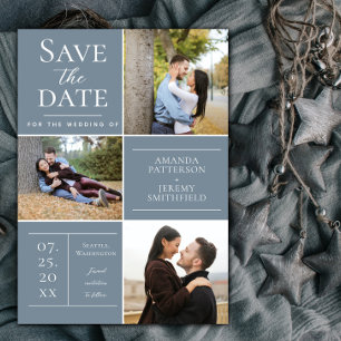 Save The Date Trois photos modernes   Dusty Blue Enregistrer la 