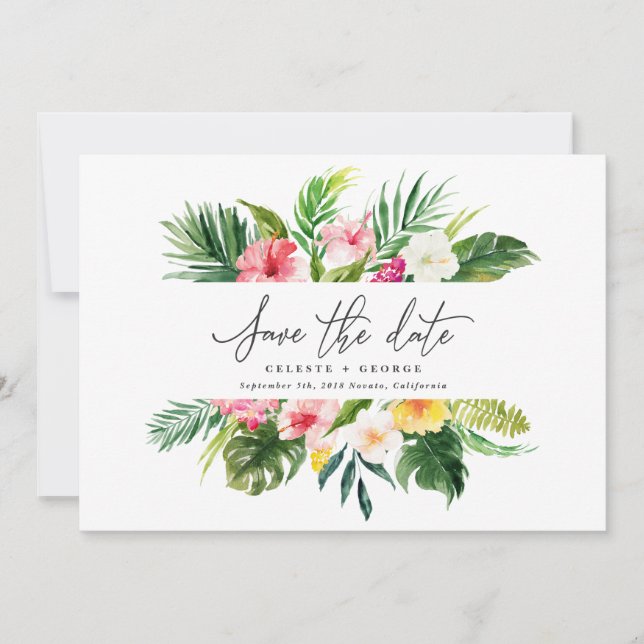 Save The Date Tropical aquarelle floral à conserver pour la date (Devant)