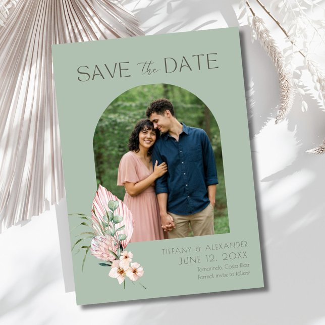 Save The Date Tropical Beach Arch Photo Destination Wedding  (Elegant Beach Tropical Photo Wedding Save The Date)