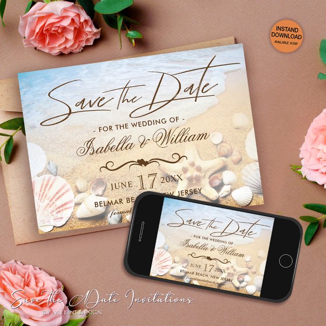 Save The Date Tropical Beach Wedding Starfish Enregistrer la dat (Créateur téléchargé)