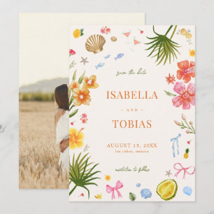 Save The Date Tropical Coastal Mariage de fleurs dessinées à la 