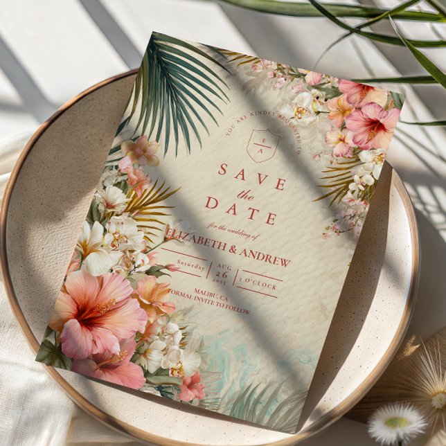 Save The Date Tropical Floral Destination Wedding (Créateur téléchargé)